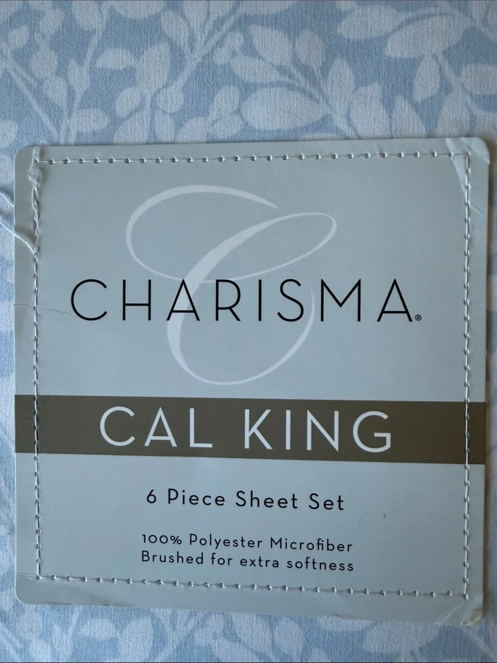 Charisma Light Blue and White Cal King 6-Piece Sheet Set - Leaf Pattern
